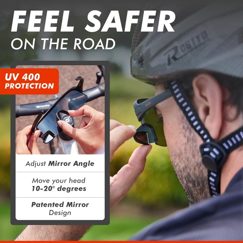 TriEye Store نظارات ركوب الدراجات مع مرآة خلفية - نظارات رياضية للرجال والنساء - حماية UV-400 - Image 4